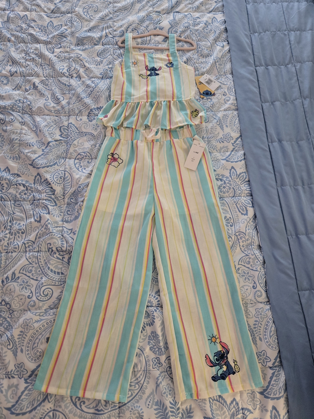 Disney Stitch Girls' Striped Jumpsuit Size 6X NWT